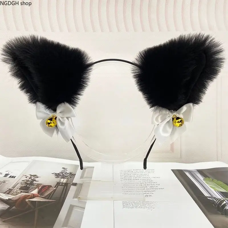 Women's Cute Cat Ear Headband in Plush Faux Fur, Detailed with a Bow and Bell Accent, for All Seasons Fashion, Ear-Shaped Headband, Bow Headbands, Cute Ears
