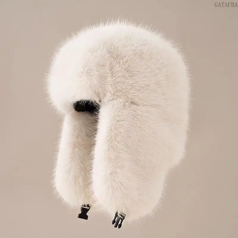New Winter Trapper Hat for Men and Women, Thickened Warm Faux Fox Fur Windproof Earflap Hat for Cold Weather