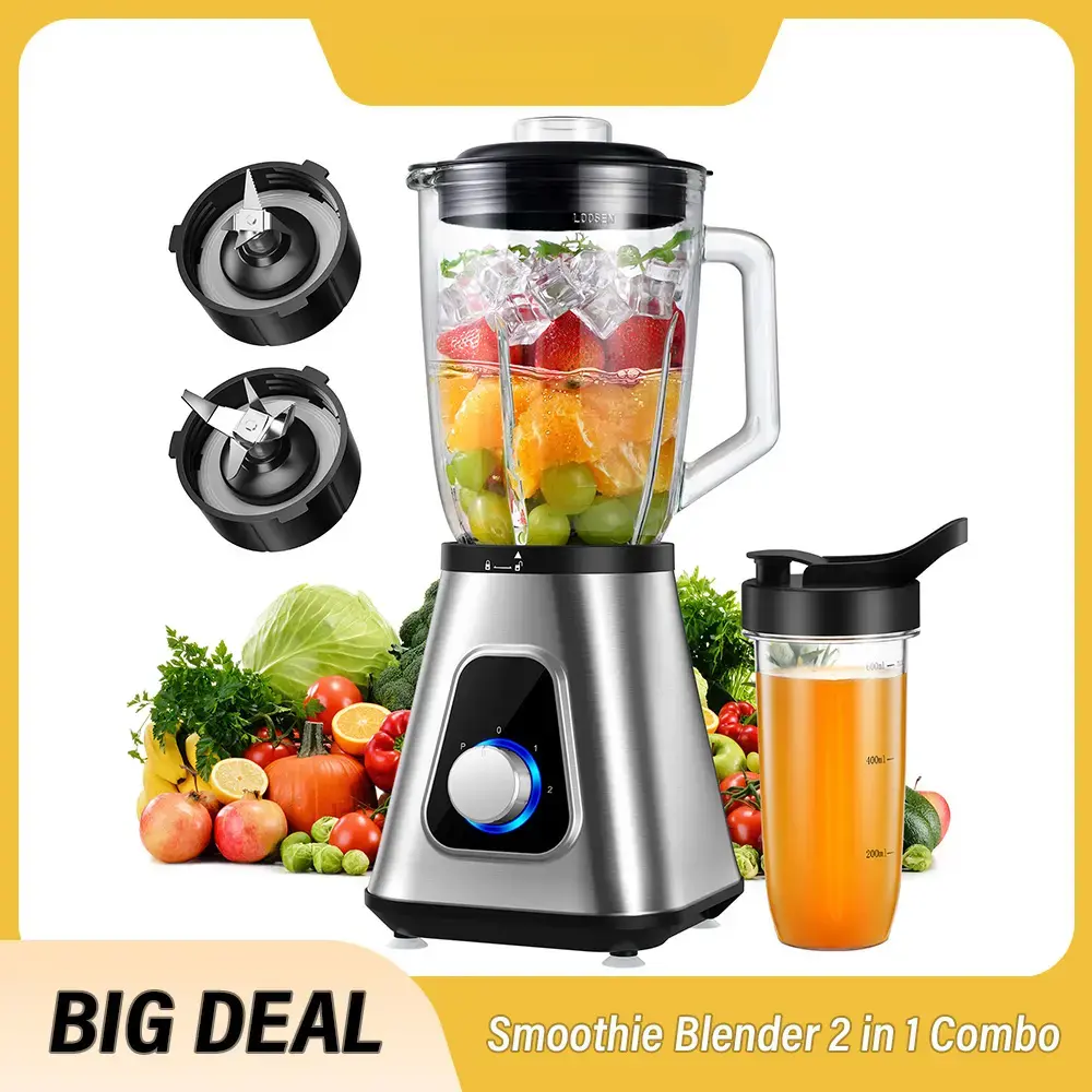 Professional Blender| 1200W Powerful| 52oz+22oz Dual Cups| 3 Speed Settings| Smoothies & Frozen Drinks