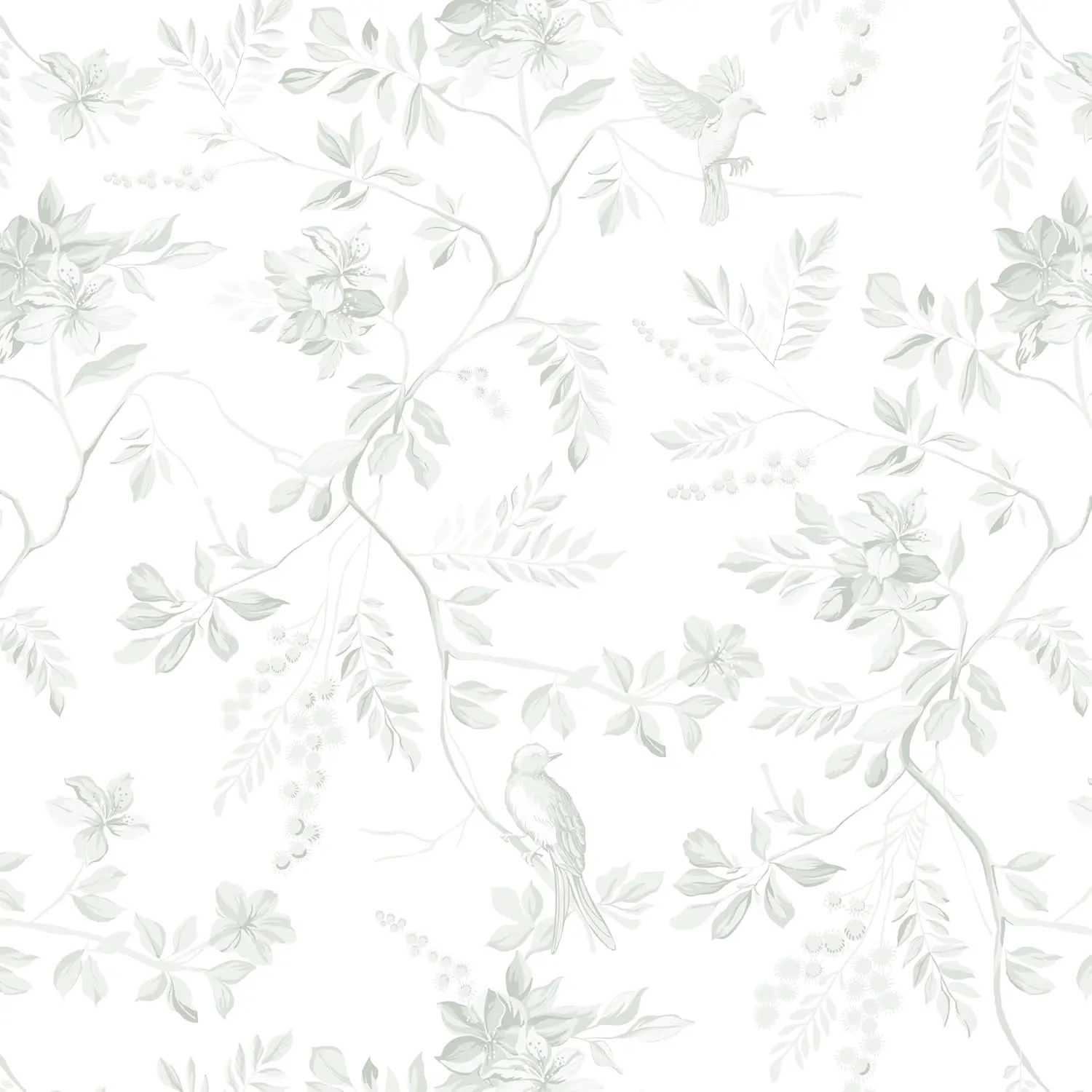 17.3''x78.7'' Green Peel and Stick Wallpaper Floral Modern Sage Light Green Contact Paper White Bird Removable Renter Friendly Waterproof Embossed Wallpaper for Kitchen Bedroom Bathroom Vinyl Roll