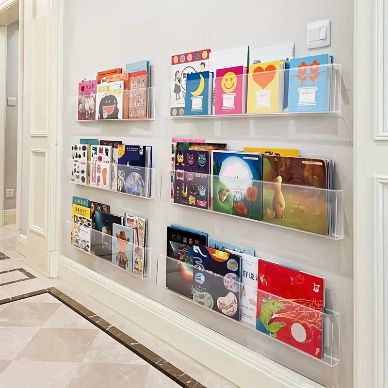Two new book display and storage bookshelves, Wall book shelf, no punching, transparent bookshelves, plus strong adhesive wall-mounted bookshelves, Bookshelf Storage, back-to-school season, storage function
