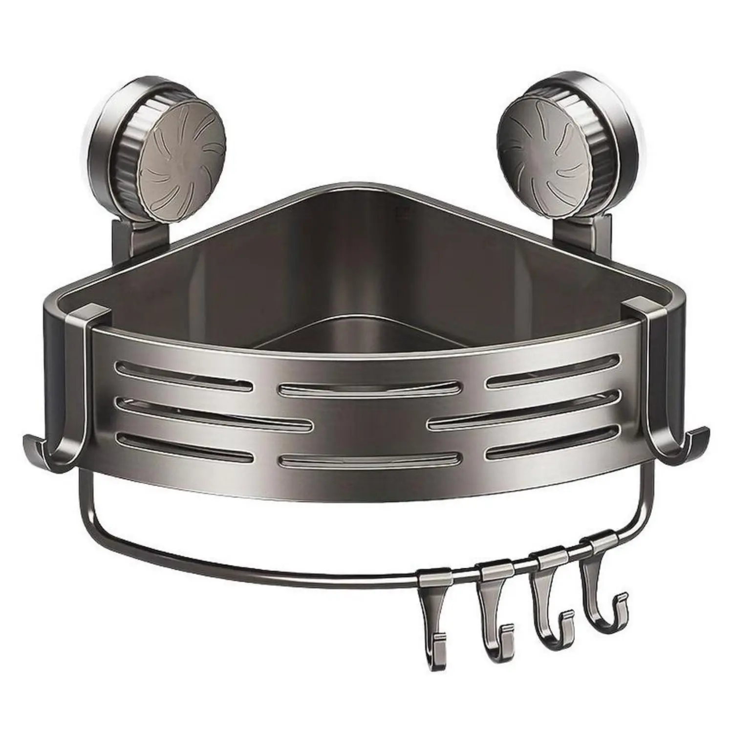 Corner Shower Caddy Suction Cup, Corner Shower Shelves No Drilling, Aluminum Upgrade Suction Cup Shower Organizer with Towel Bar & Hooks Removable Bathroom Storage Rack