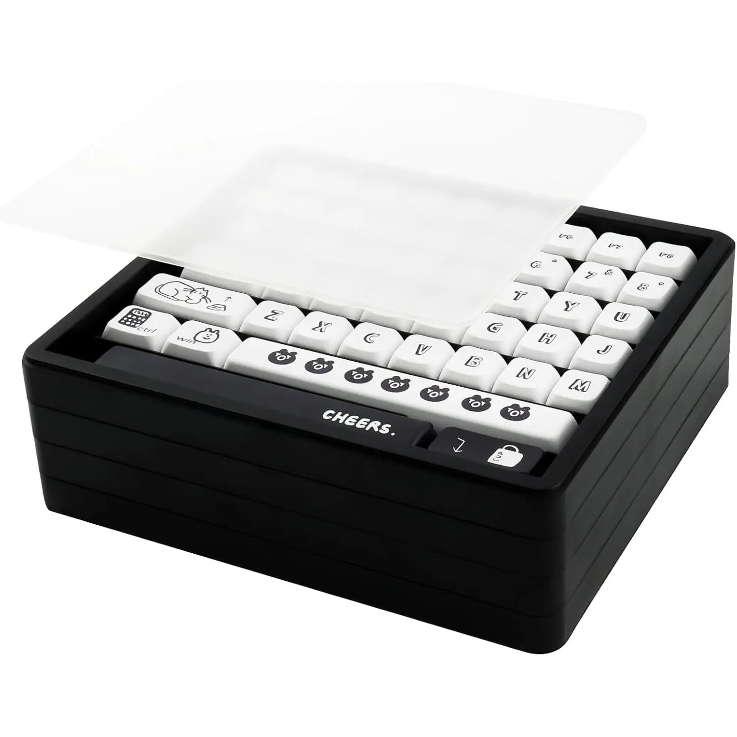 252-Key Keycaps Storage Box with Transparent Visible Cover | PBT  Display Case, 4-Layer Stackable Storage, Compatible with Cherry XDA Profile Mechanical Keyboard Keycaps, Black