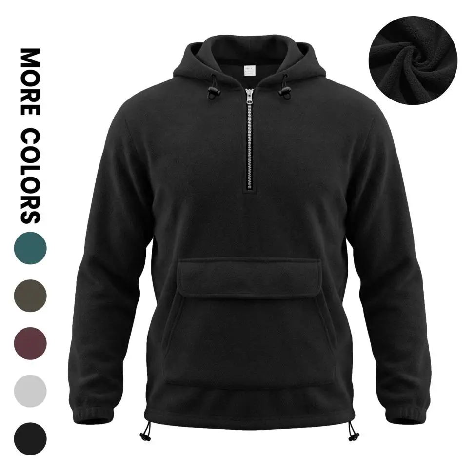 Men’s Fleece Half Zip Hoodie, Warm Casual Pullover Sweatshirt, Loose Fit Long Sleeve Hooded Top For Fall Winter Daily Wear And Outdoor Activities