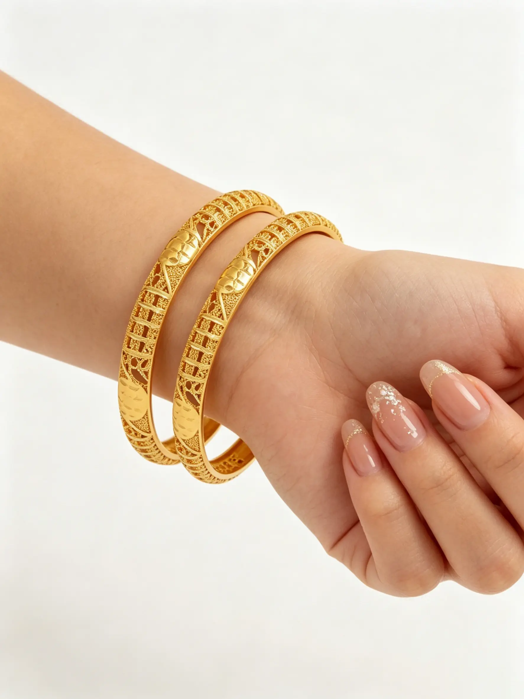 2pcs with luxury women's 24-golden fashion bracelet, elegant jewelry bracelet, Exquisite Bracelet, national style bracelet set, suitable for casual wear and celebration occasions.