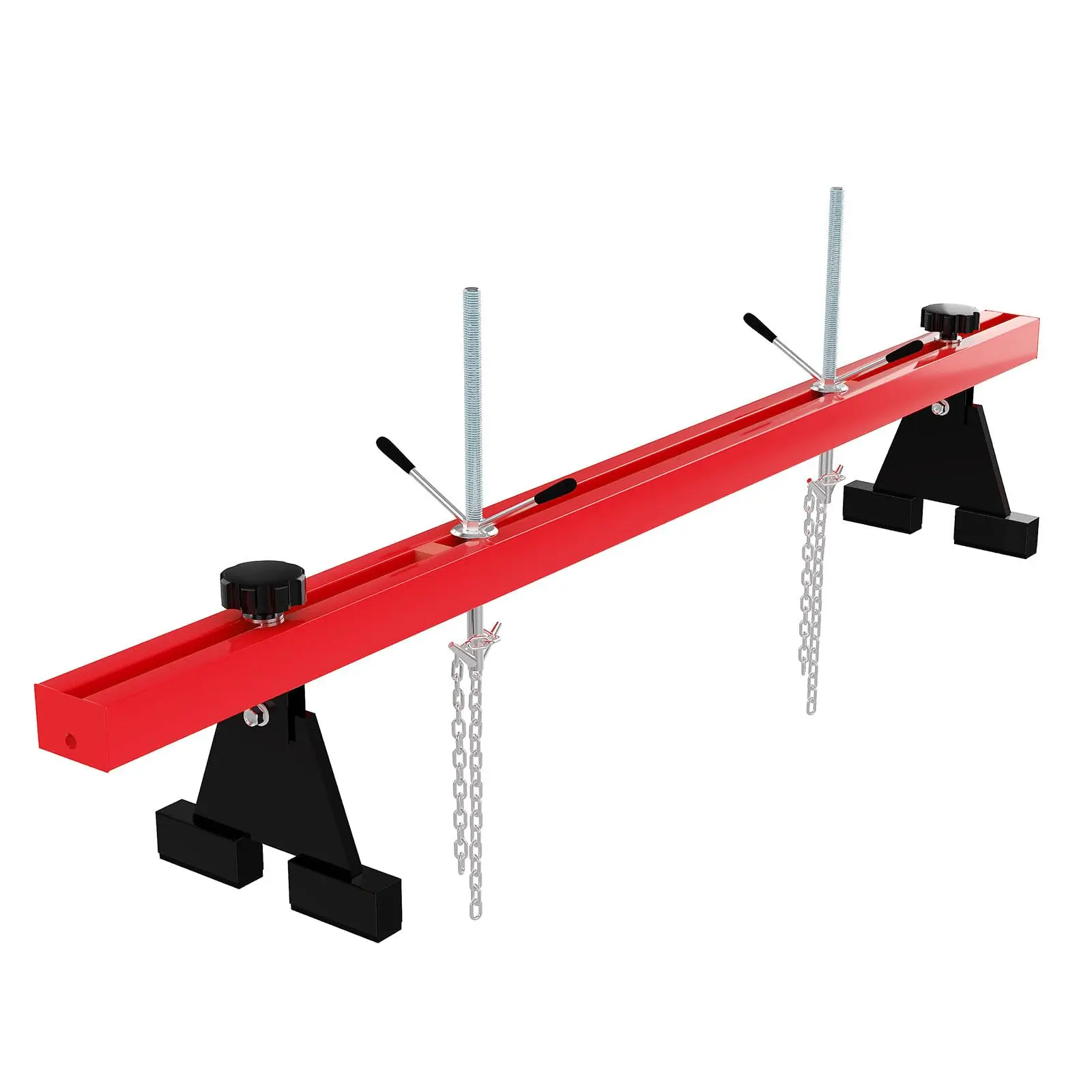 2 Ton Folding Engine Hoist with Support Bar & Leveler Set, 4400lbs Hydraulic Shop Crane, 1500lbs Engine Leveler, 1100lbs Support Beam, Heavy Duty Steel, Adjustable Boom, 6-Wheel Mobility, for Car Truck Engine Removal, Red/Yellow/Black