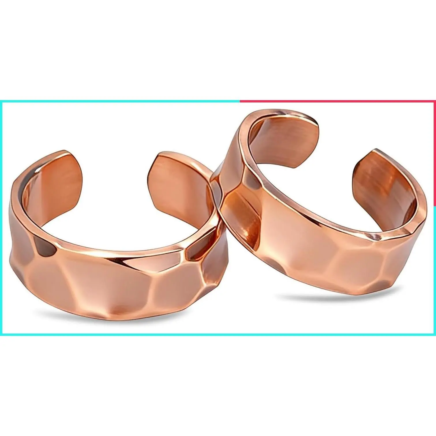 Handmade 100% Pure Copper Rings for Women & Men, 2-Pack Solid Raw Uncoated Adjustable Open-End Tibetan Style Rings