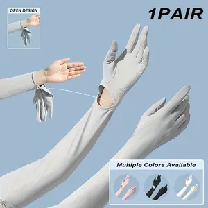 1Pair UV Arm Sleeves Gloves for Women & Men - High Elastic Sunscreen Long Sleeves for Summer, Cycling, Fishing, Outdoor Sports - Sun Arm Compression Sleeves with Gloves - Ice Cold Sleeves