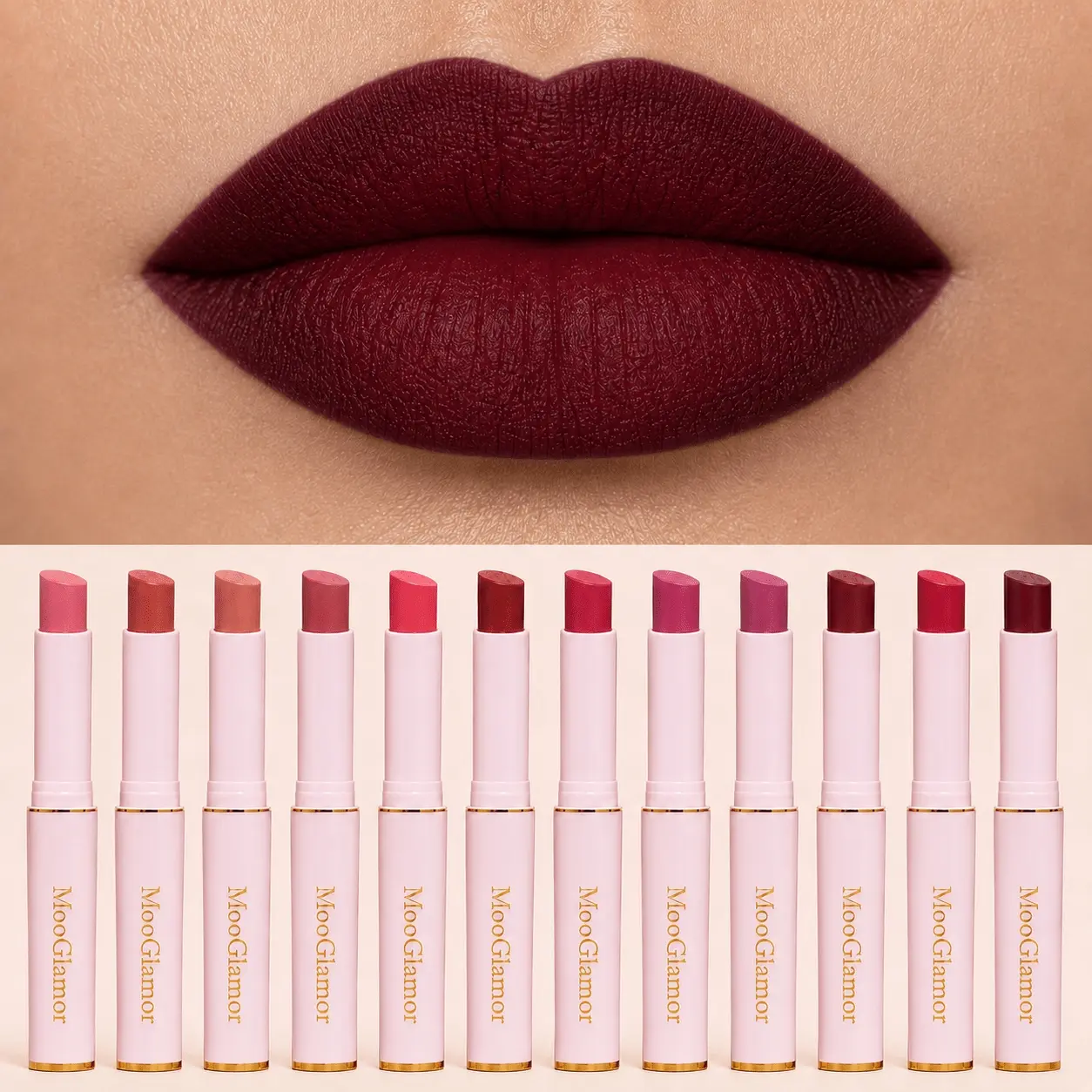 1/12 Pack MooGlamor Creamy Velvet Matte Slim Tube Lipstick Set, Non-drying Soft Texture Lip Liner Pen