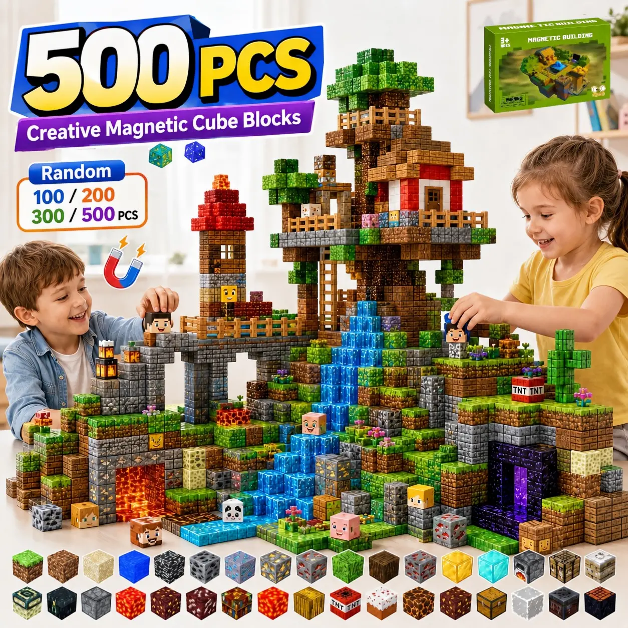 Magnetic Cube Blocks, Pixel Style Building Toys, Colorful 3D Construction Sets, DIY Stem Learning Puzzles for Kids Ages 3+, Unisex