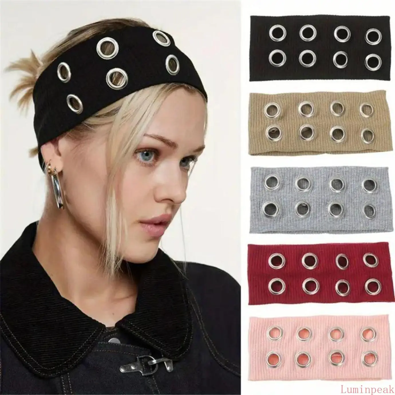 Aeropostale Harajuku Y2K Punk Grunge Hollowed Out Eyelets Wide Elastic Headband High Quality Material One Size Fits All Fashion Steampunk Gothic Hair Accessory For Punk Girl Vintage