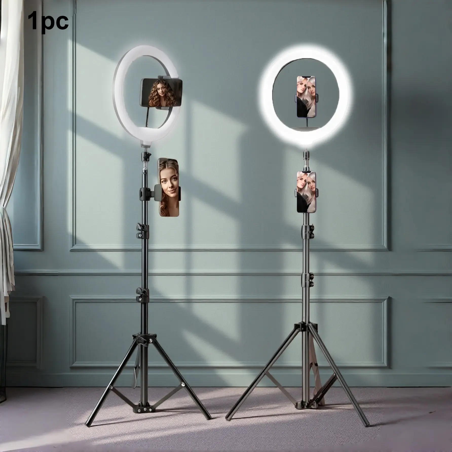10 Inch LED Selfie Ring Light for Phone with Phone Holder, 63 Inch Flexible Tripod with Dual Phone Clips, 10 Brightness Levels, 3 Color Temperature Modes
