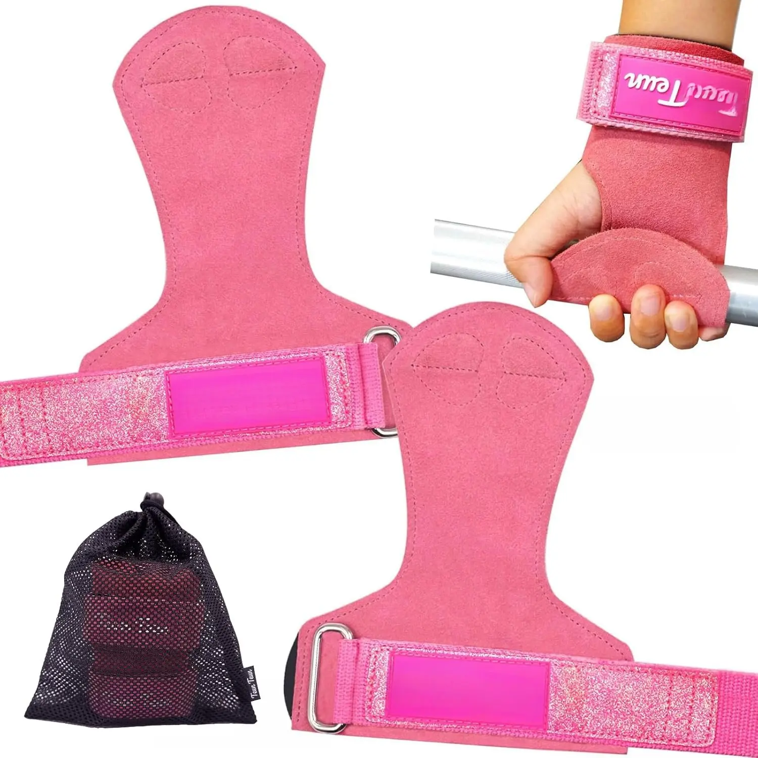 Glitter Wrist Straps for Weightlifting, Women's Gym Lifting Straps for Deadlift, Leather Workout Weight Lifting Grips With Neoprene Padded Wrist Wraps Support