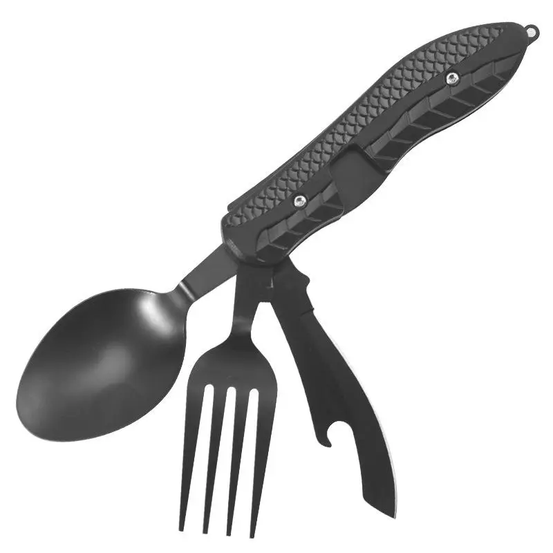 Outdoor Camping Utensils Portable Stainless Steel Foldable Spoon Fork Knife Bottle Opener Combo Set Cutlery Tableware Multitool