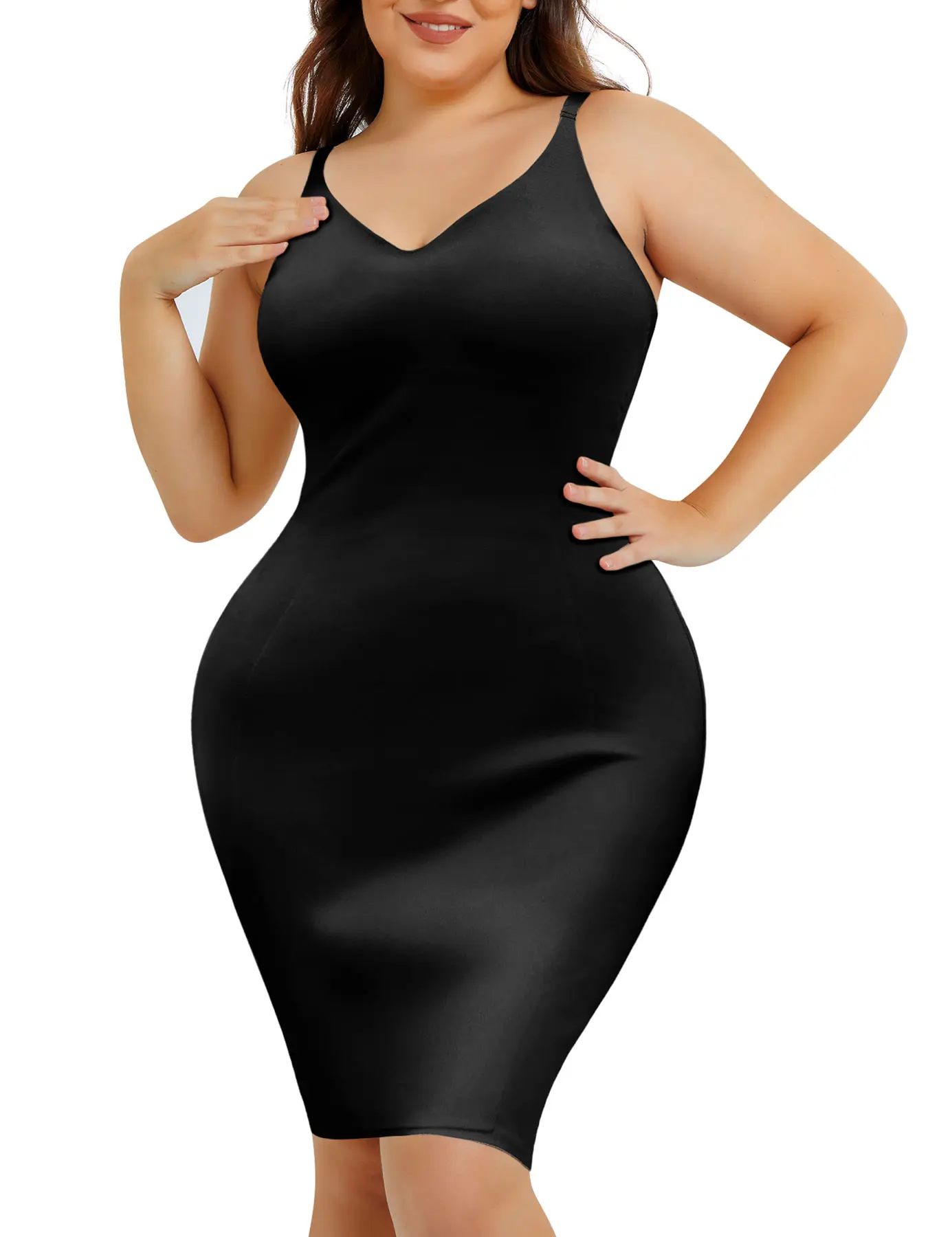 Women's High Elastic Bodycon Dress Sleeveless Spaghetti Strap Mid-Length Shapewear, Casual Underwear for Outdoor Wear, Comfortable Fitted Design Summer
