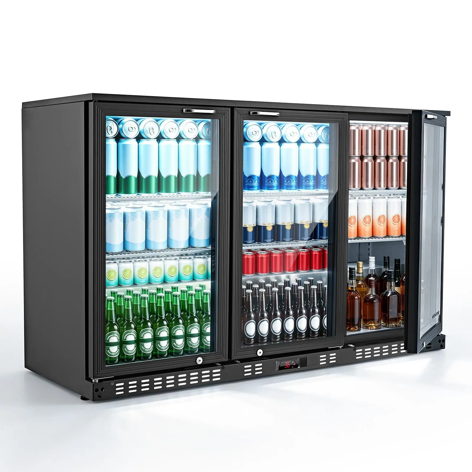 VEVOR 11.4 Cu.Ft Commercial Under Bar Refrigerator, 3-Glass Door Under Counter Fridge with LED Lights, Low-E Glass, Shelf, Fast Cooling, Temperature Control, 115V/60Hz AC, 44 lbs, 53x20x33 in for Restaurants, Lobby, Pub