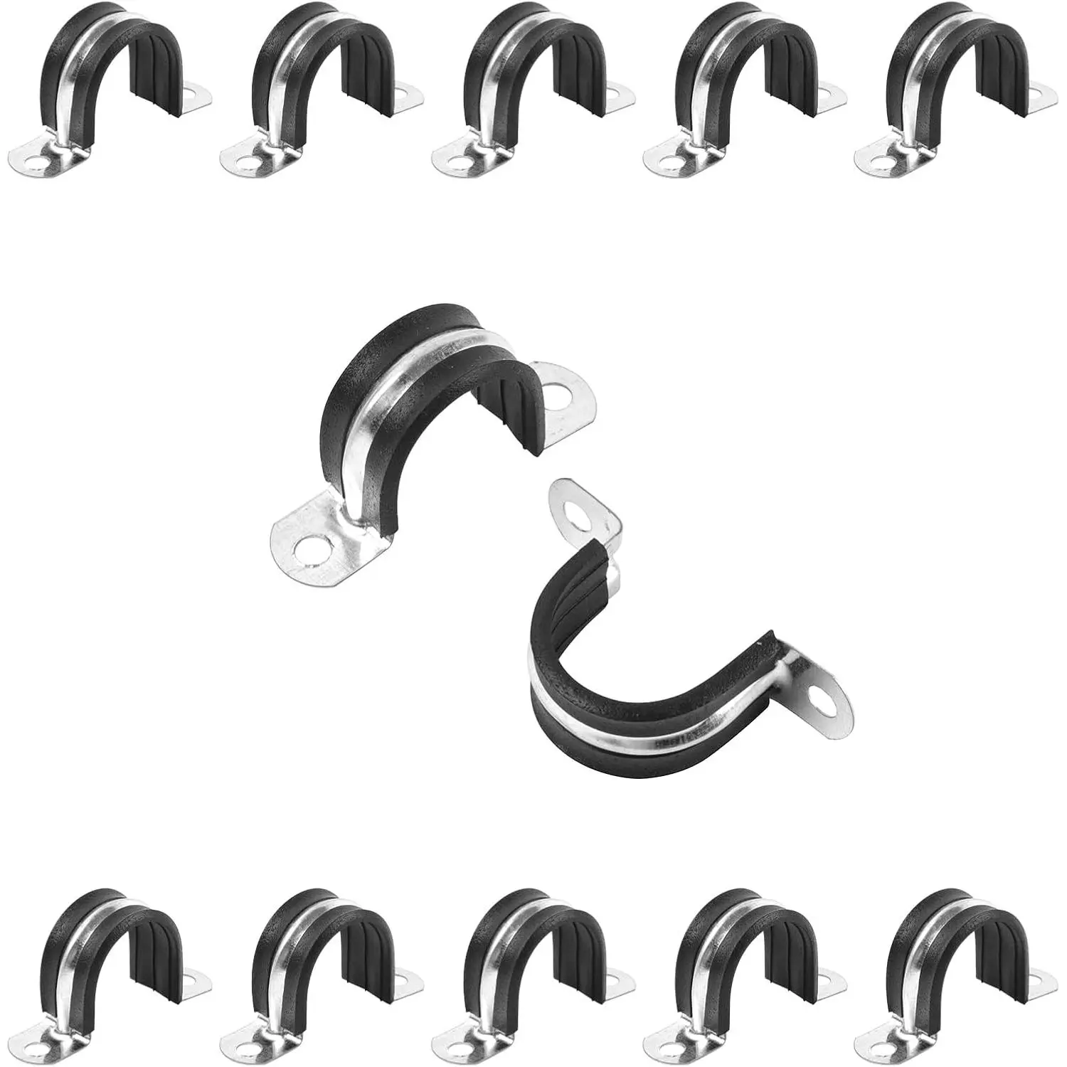 1 Inch Reinforced Rigid Pipe Strap, 2 Holes U Bracket  Clamp Hanger, Rubber Cushioned Insulated Clamp, Conduits Strap Clamps for Pipe Fixing  Various Surfaces, 10 count(25mm)