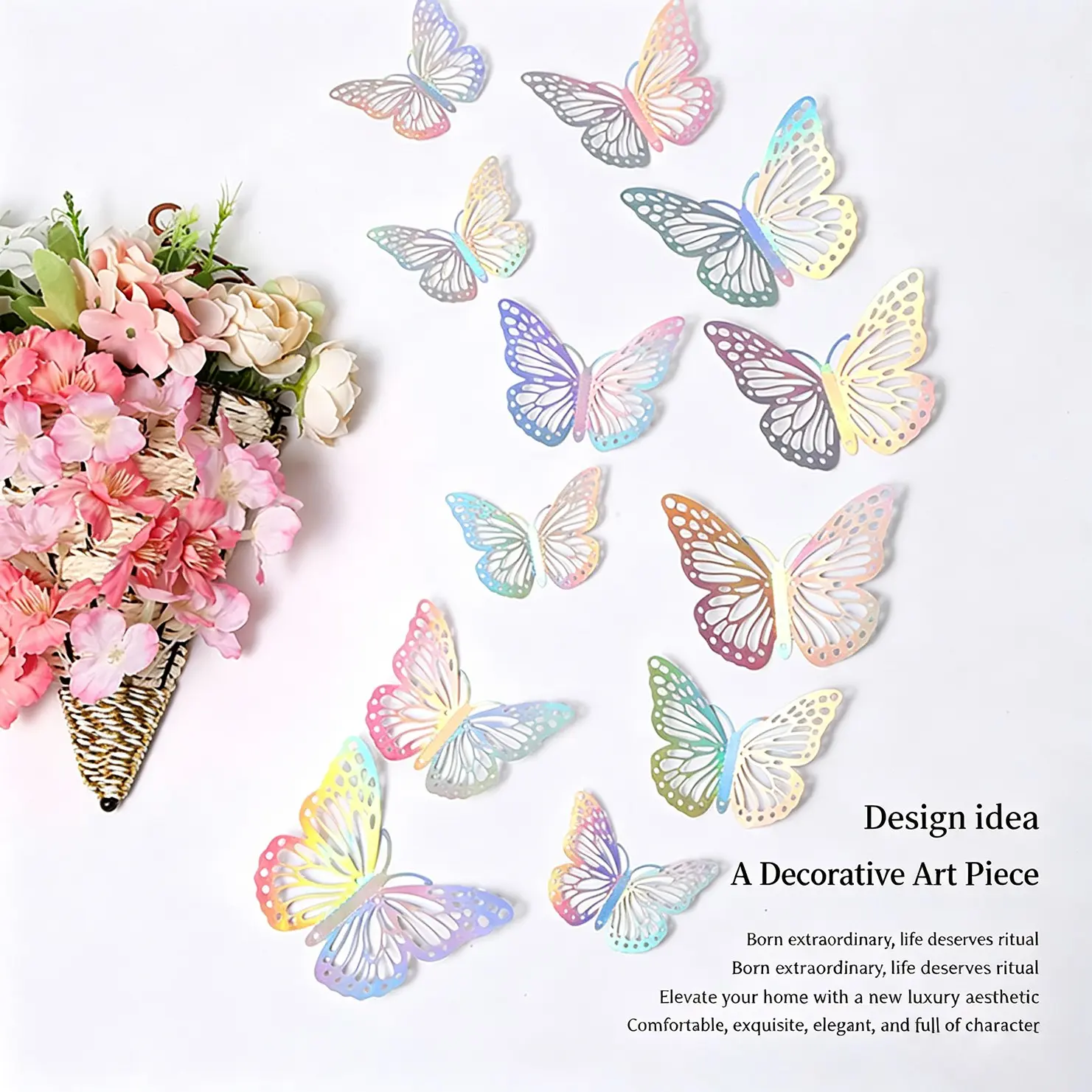 12 Pack 3D Butterfly Wall Stickers, 3 Sizes Removable Wall Decals, Butterfly Themed Birthday Party Decor, Easy to Apply and Remove