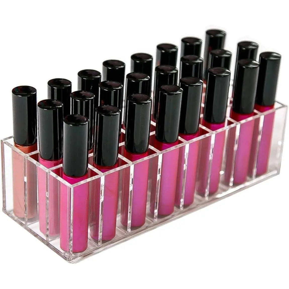 Transparent Acrylic Beauty Storage Case - 24-Slot Multi-Purpose Organizer with Compartments for Lip Gloss, Lipstick, Lip Liners, Eyeliners, Pen - Gift Idea for Makeup Enthusiasts