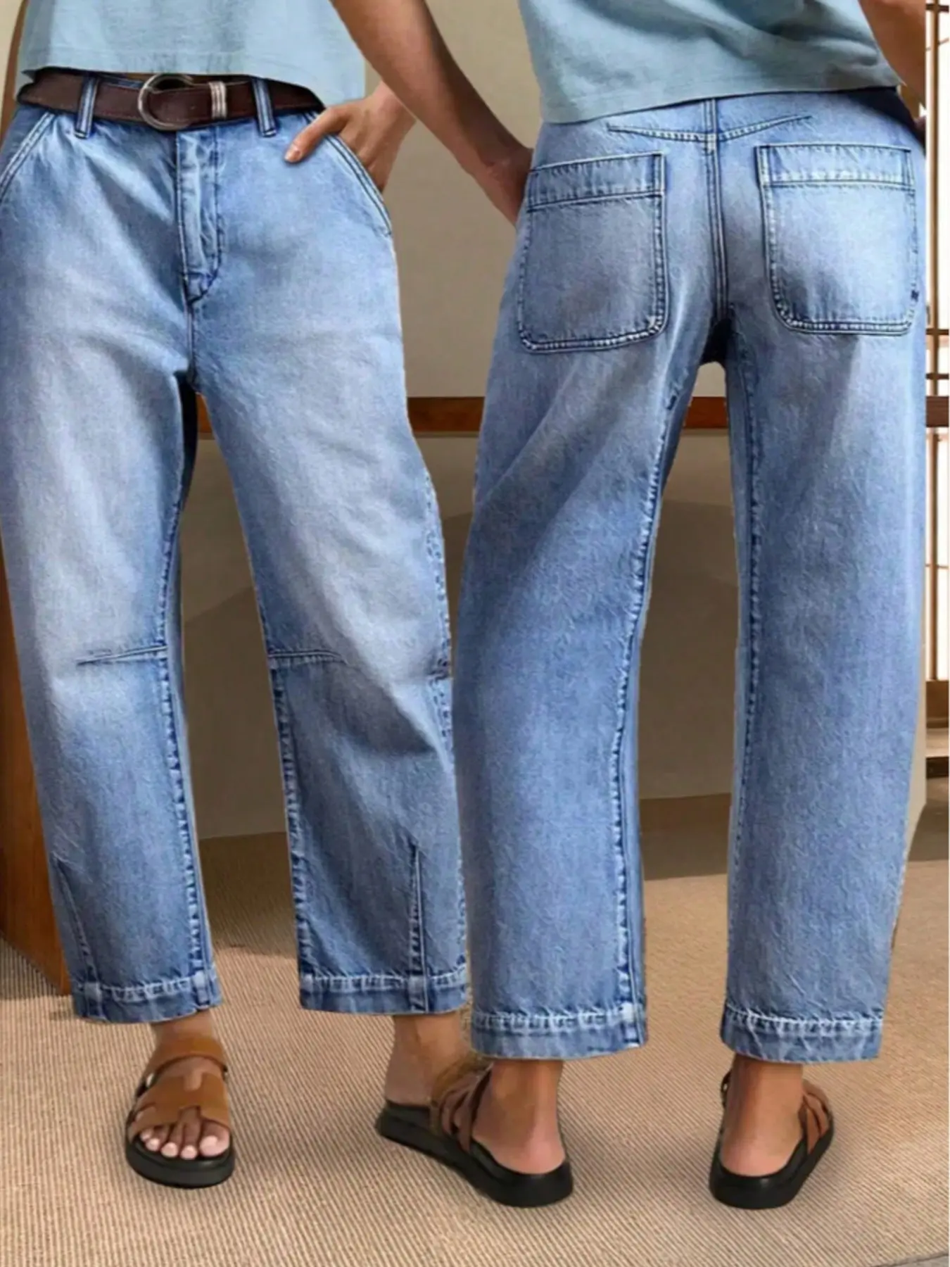Women's Casual Patchwork Denim Jeans Bottoms, Fitted Long Pants with Button Fly, Natural Waist, All Seasons, Perfect for Daily Wear, Light Wash
