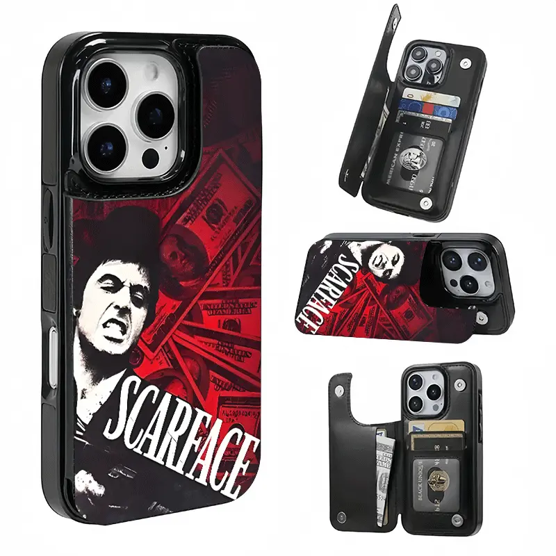 Red Money Film Style Card Holder, This phone case features a card slot function, can store bank cards, transit cards and other cards, suitable for iPhone 17/16/15/14/13/12, and makes a great gift for girls.