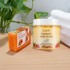 Elaimei Turmeric Exfoliating Soap + Kojic Acid Papaya Bath Bar, Gentle Exfoliation, Brightening & Spot Reduction, Hydrating Body Care Set