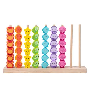 Wooden Multicolor Bead Early Education Math Rack, Color Matching Fun Toy for Kindergarten Kids, Educational Gift for Christmas