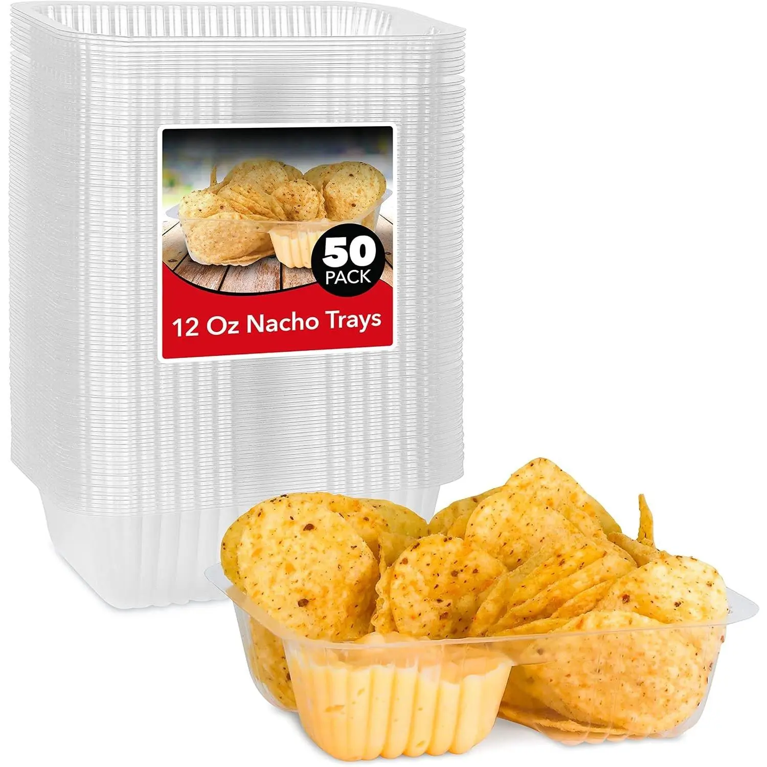 12oz Plastic Nacho Trays (50 Pack) Small Disposable Tray for Nachos & Cheese Dip, Concession Stand Supplies, Movie Night Snacks for , Carnival Party Decorations,  , Snack Containers