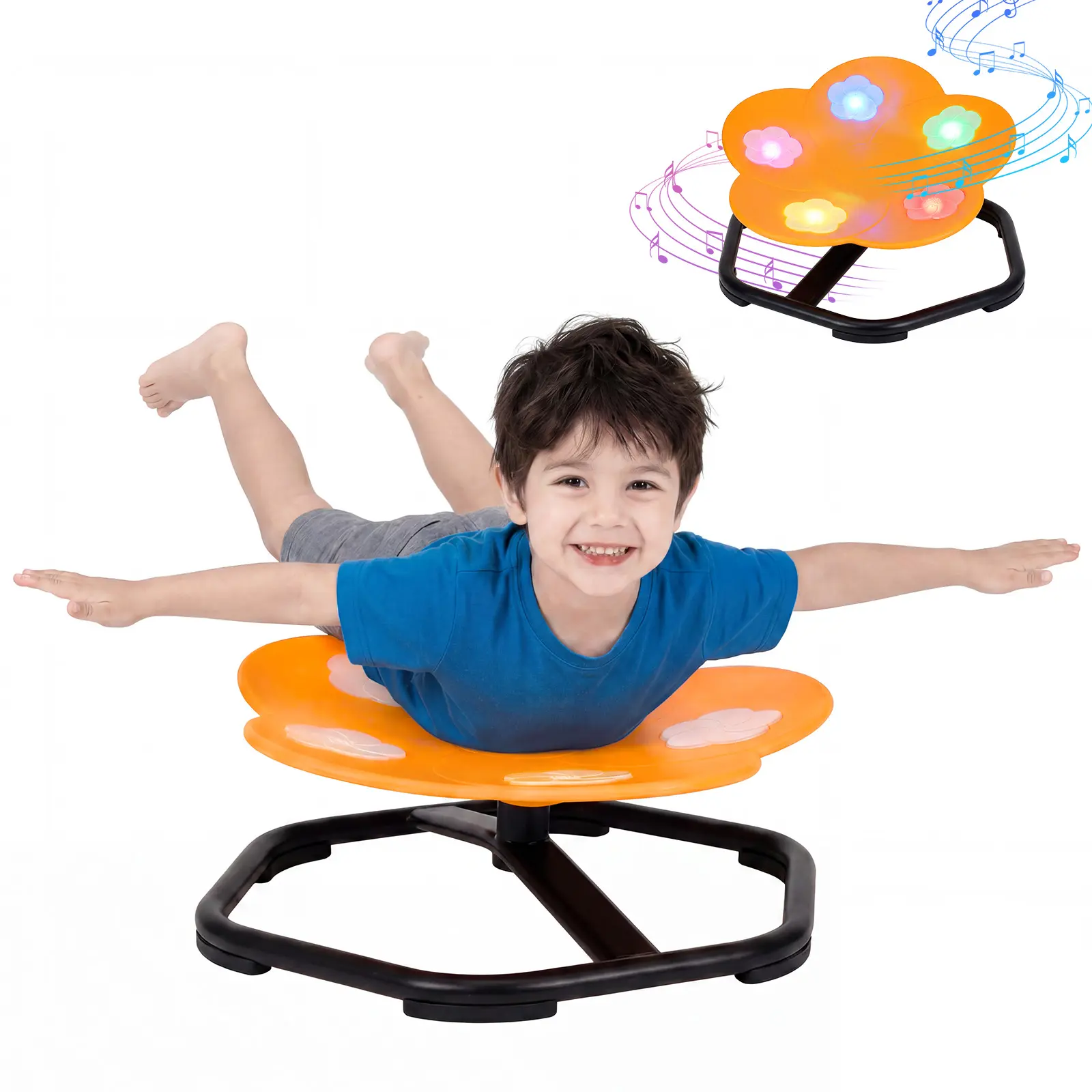 Flower Sensory Swivel Chair for Autistic Kids, 360° Spinning Seat with Lights & Music, Supports 220 Lbs, Sturdy Non-Slip Base – Improves Focus, Balance & Motor Skills, Ages 3+