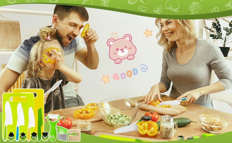 13 Pieces Kids Safe Knife Set for Real Cooking Child-Friendly Plastic Chef Tools Montessori Kitchen Toys for Toddlers with Bright Colors Gifts for Boys and Girls