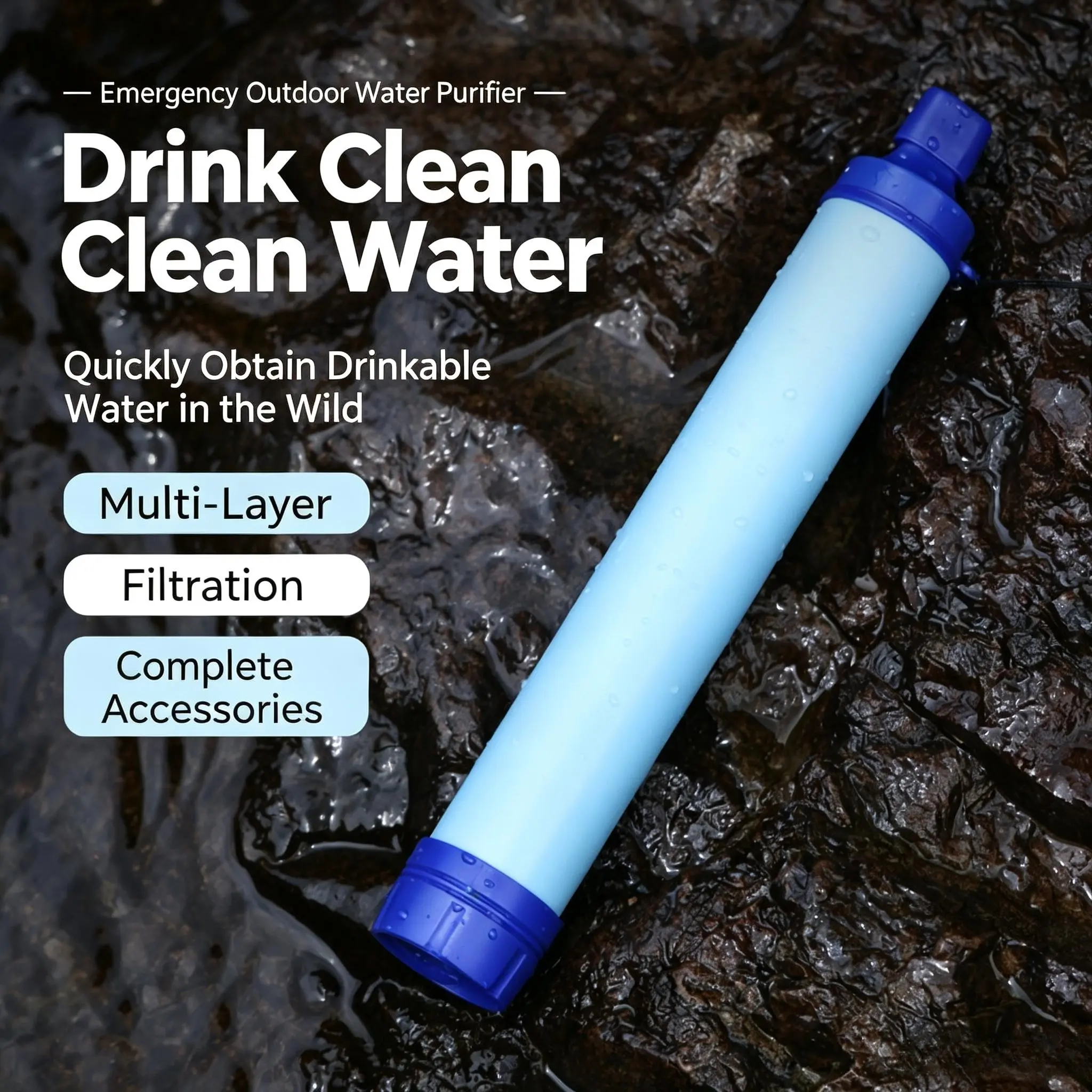 Ready Filter Personal Water Filter Outdoor Survival Filtration Portable Gear Emergency Preparedness Supply for Drinking Hiking Camping Team Family Outing