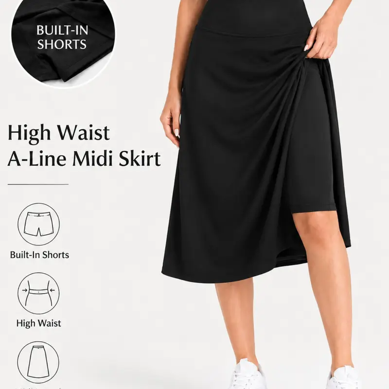High-Waist Sports Skirt, Stretchy Athletic Skirt, Sporty Skirt, Loose-Fit Yoga Half Skirt, Anti-Exposure Safety Pants, Ideal for Golf, Tennis, Badminton, Daily Commute