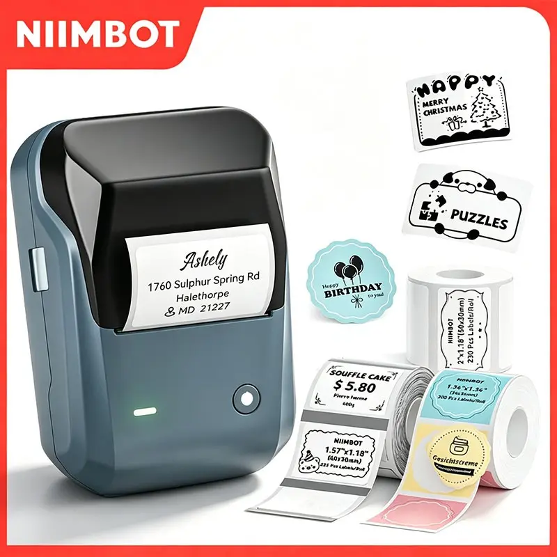 Niimbot B1 Mini Thermal Label Printer, Portable Self-Adhesive Bluetooth-compatible Printer, Ideal for Round UV Labels and Label Rolls