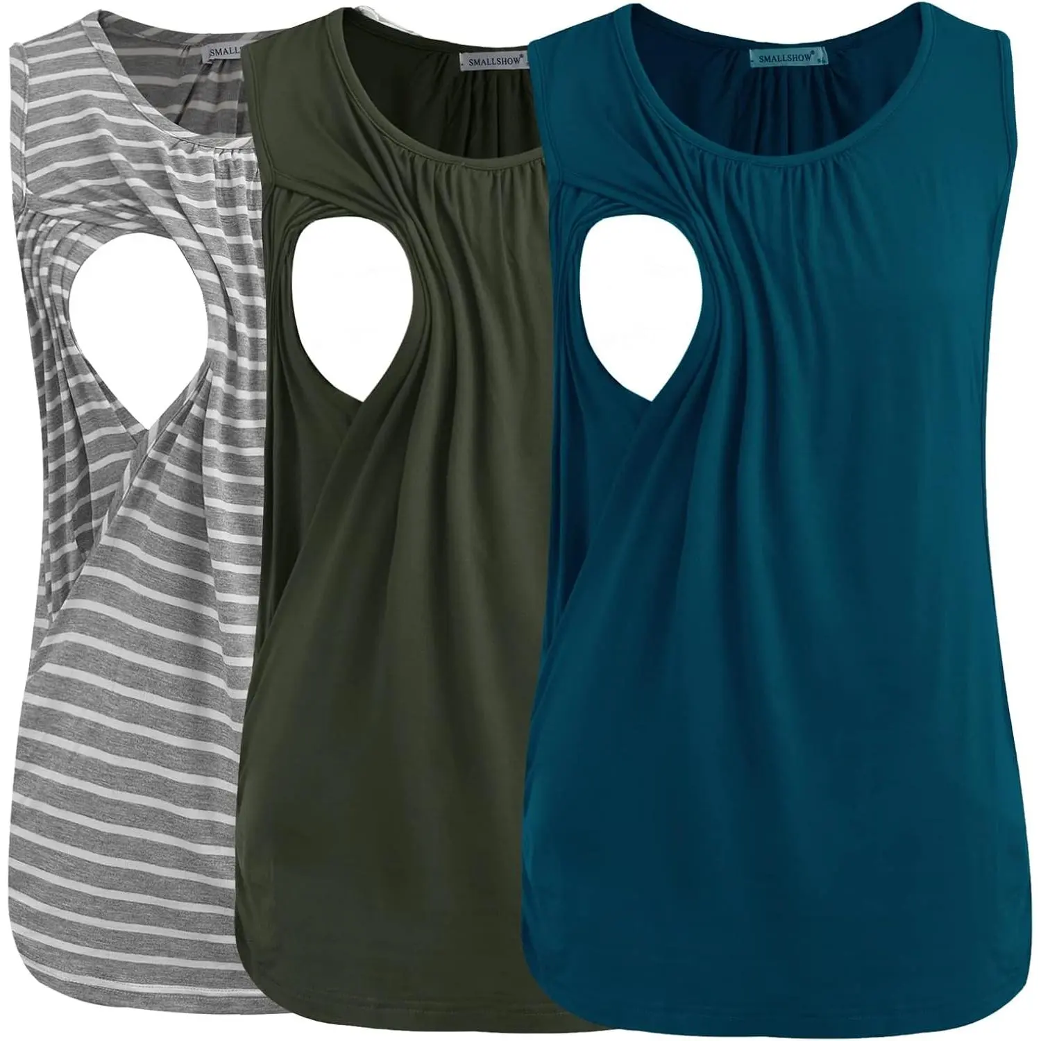Women's Sleeveless Cotton Blend Stretch Fit Maternity Nursing Tank Tops, 3-Pack Breastfeeding Clothes