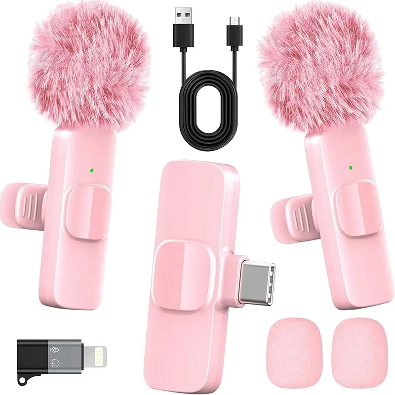 Wireless Microphone for iPhone/Smartphone, 2 Mini Microphones with Clearer Audio for Video Recording, Interview, Vlog, Noise Canceling Mics, Noise Cancellation Stereo Wireless vlogging tools handheld mic microfono rechargeable clip Live Streaming Mic