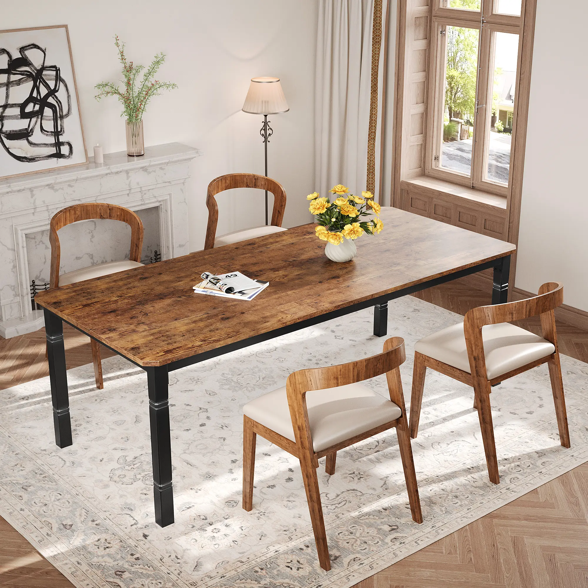 78.7" Large Industrial Dining Table for 4-6 People, Heavy Duty Kitchen Table with Metal Legs, Dinner Table for Kitchen, No Chairs