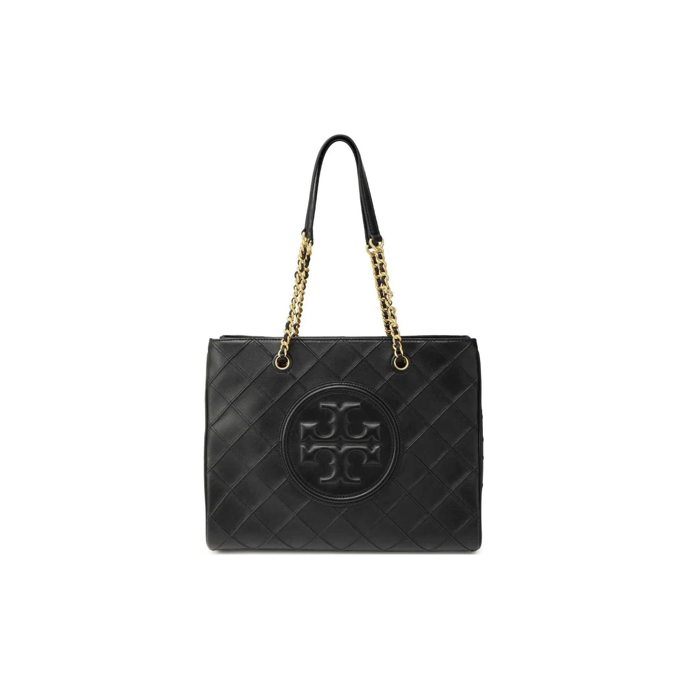 Tory Burch Fleming Textured Logo Woven Twill Nappa Leather Tote Bag for Women in Black