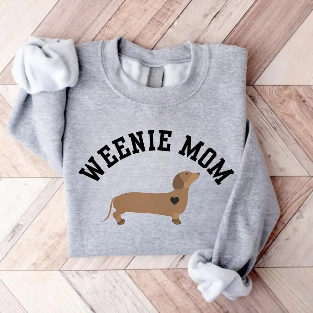 Women's Dachshund Crew Neck Long Sleeve Cotton Pullover Sweatshirt - Soft, Cute Preppy Basics, Dachshund Humor Print, Sweet, Holiday, Street, Party Top