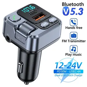 Car FM Transmitter with Bluetooth Receiver, USB/UDisk Reading, 20W PD Fast Charging, Digital Display, 12-24V Hands-Free Car Mobile Phone Adapter