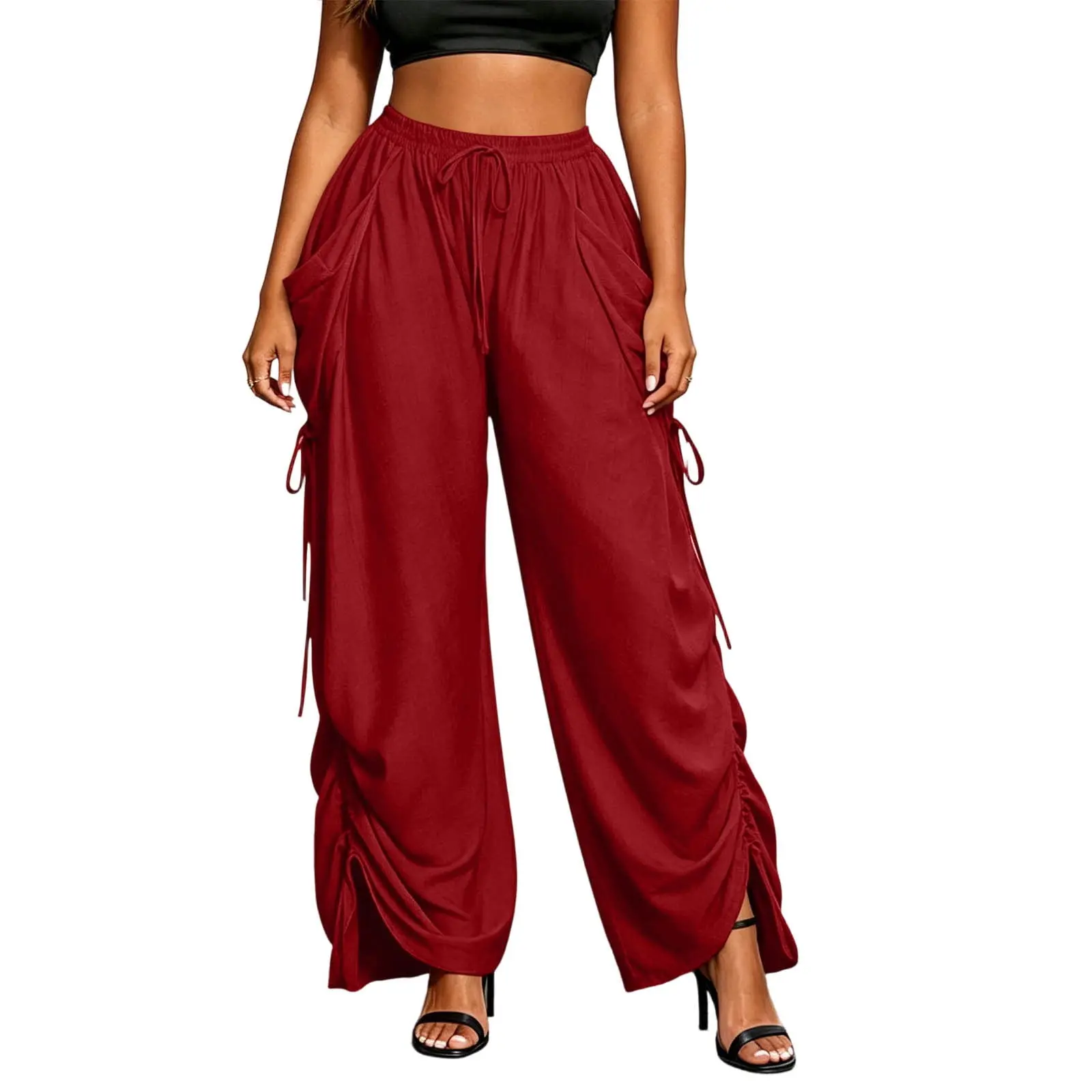 [Viral OOTD] Loose Casual Wide Leg Trousers - Lightweight Summer Drawstring Waist Pants with Pockets for Vacation & Lounge