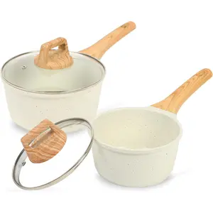 1.5 QT & 2.5 QT Sauce Pan Set with , Nonstick Small Soup Pot Compatible with  Stovetops (Gas, Electric & Induction), PFOA Free, White