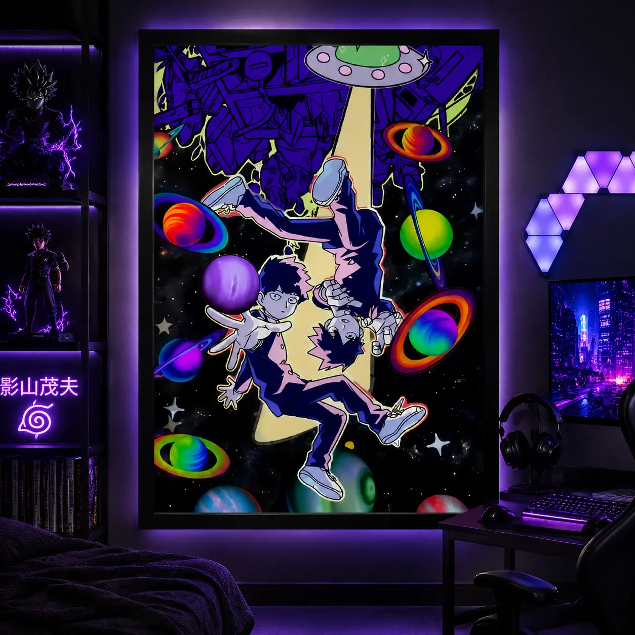 Cosmic Anime Inspired Space Wall Art Poster, Colorful Galaxy Adventure Design, Neon Planet Graphic Print, Gaming Room Bedroom Decor, Aesthetic Illustration, Modern Home Decoration, Creative Gift Idea for Fans, Futuristic Galaxy Artwork