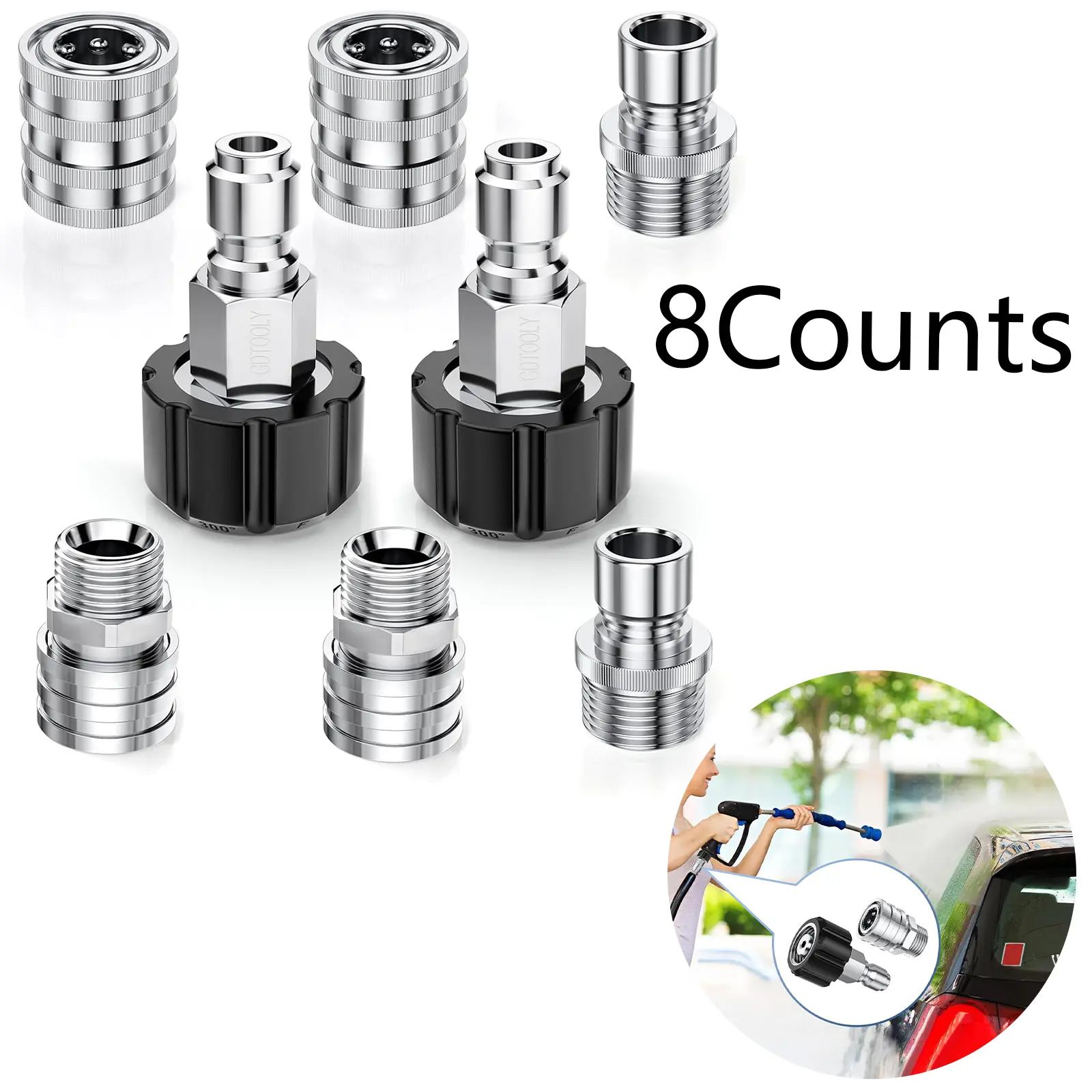High Pressure Washer Quick Connect Kit, 8pcs/set Stainless Steel High Pressure Washer Adapter Kit, Quick Disconnect
