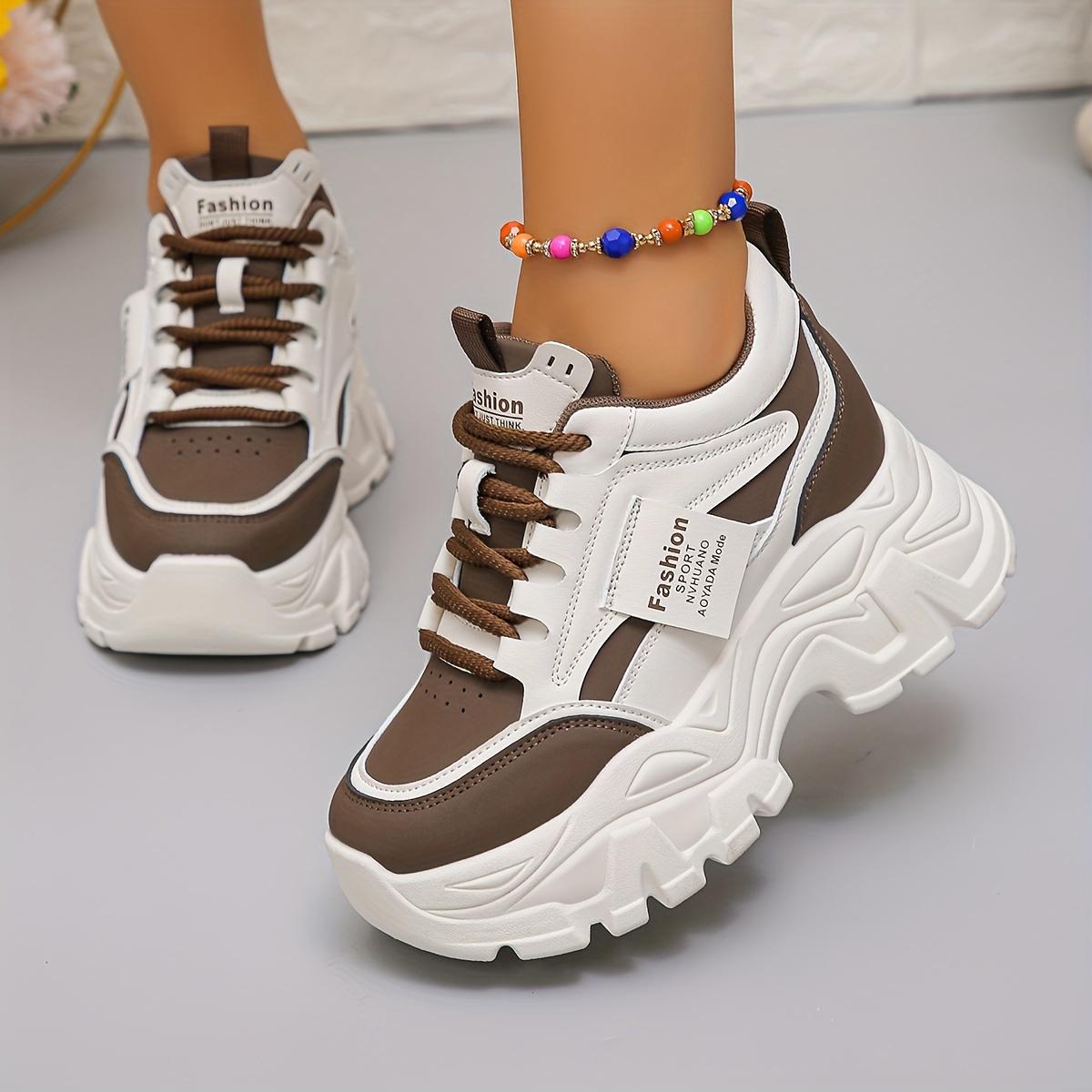 Women's Breathable Chunky Dad Shoes - Fashionable Black & White Sneakers with Thick Rubber Sole, Comfortable All-Season Sneakers