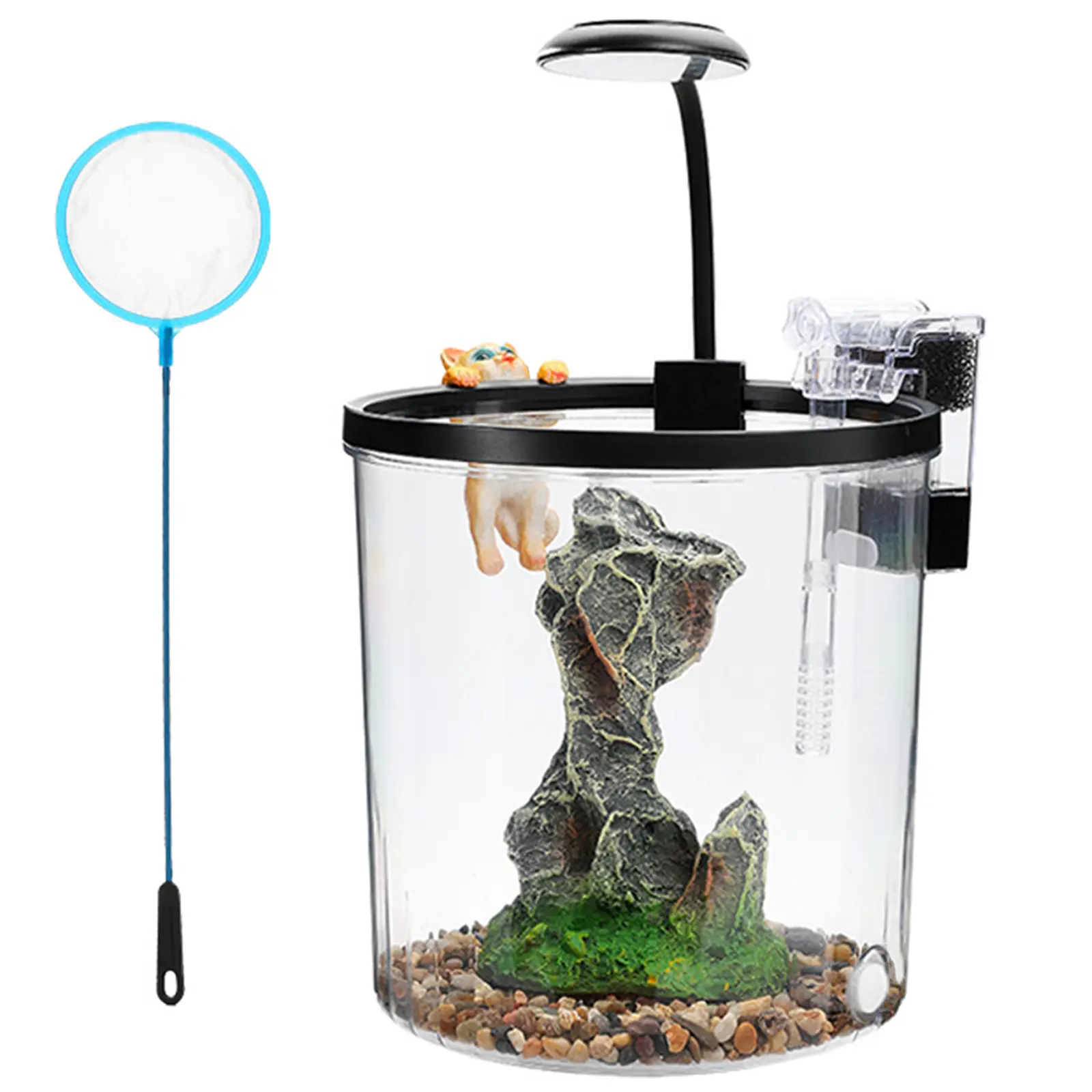 Beginner Aquarium Starter Kit – Acrylic Fish Tank with LED Light, Air Pump & Filter – Compact Betta & Shrimp Tank for Desk/Home