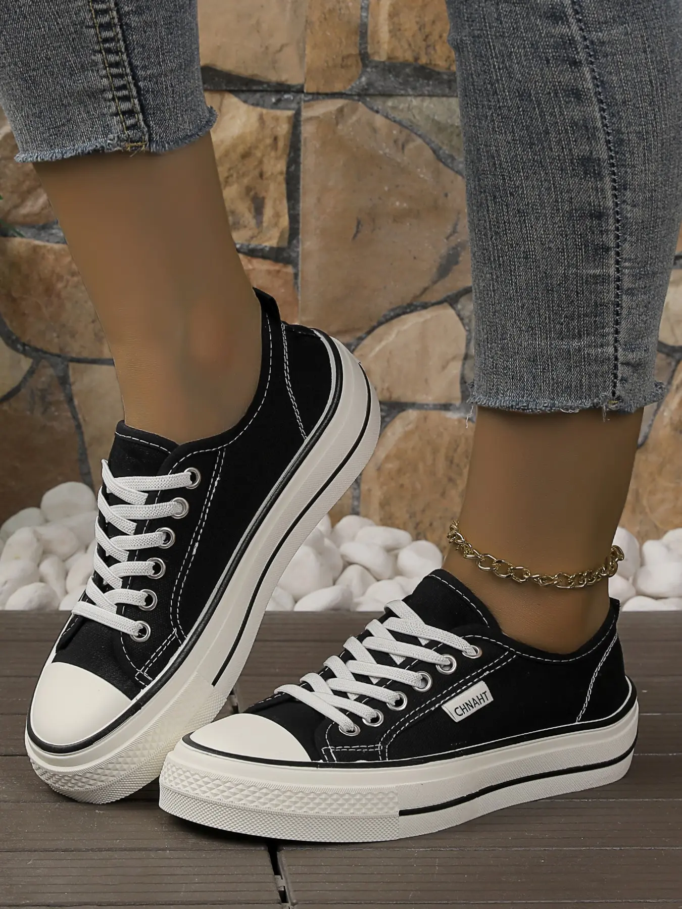 Simple Colorblock Lace-Up Canvas Shoes, Thick Sole Korean Style Women's Versatile Sneakers, Preppy Spring & Fall Footwear, Thick Soled Shoes