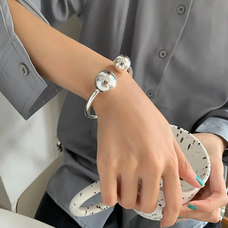 925 Sterling Silver Hot Sell Simple Two Ball Design Lady Bangle Wholesale Jewelry Girlfriend Gift No Fade Elegant Versatile
