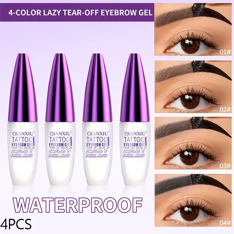 4pcs Peel off Eyebrow Gel Kit, Semi-Permanent Tattoo Eyebrow Tint Set, 24 Hours Waterproof, Long Lasting, 4 Colors, Natural Eyebrow Cosmetics, Brow Tinting Kit, Eyebrow Dye Kit