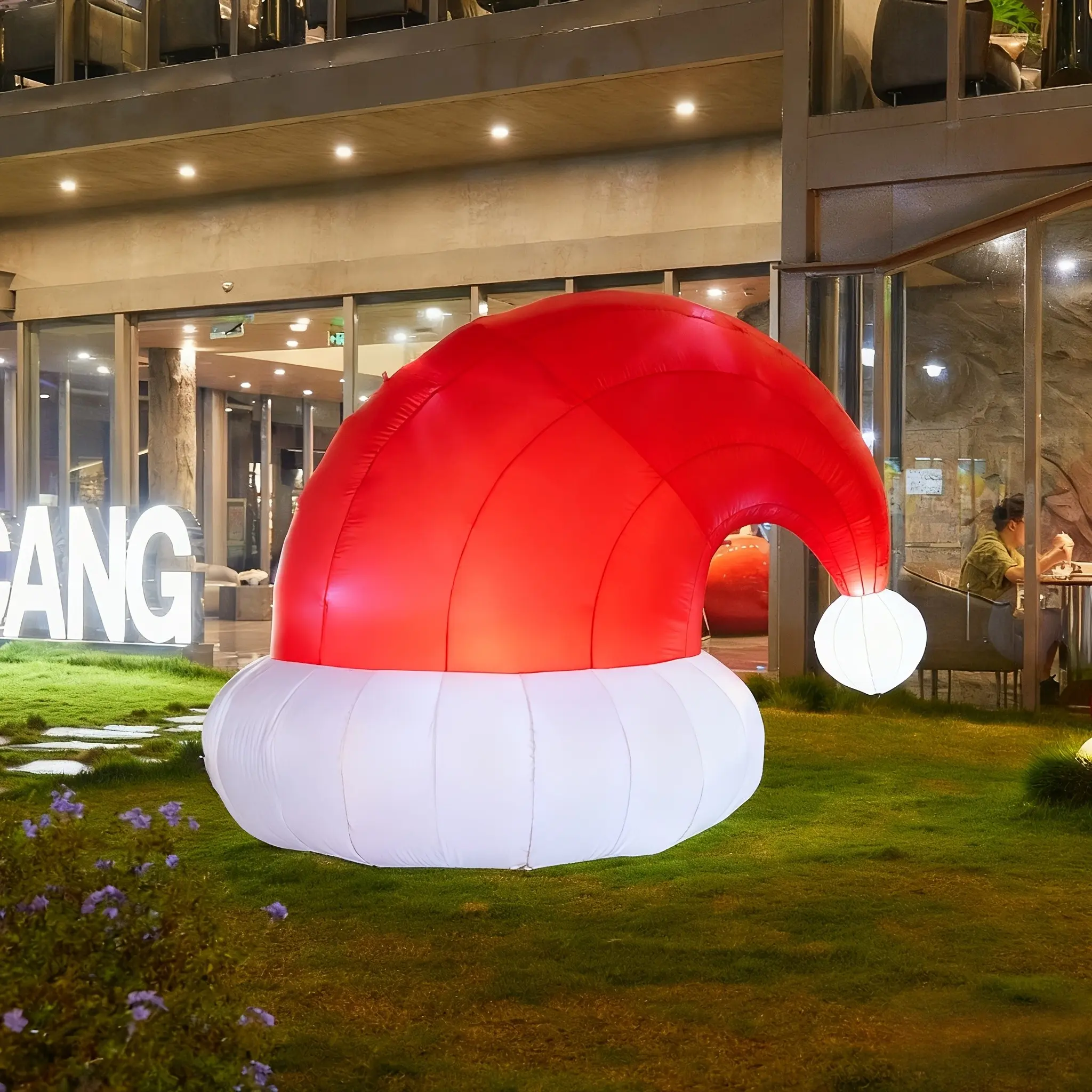 6.5ft Giant Inflatable Christmas Hat Outdoor LED Decor, Style Festive Decoration, Home Party Supermarket Setup