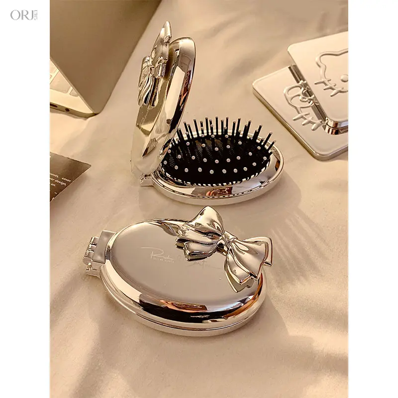 2 In 1 Foldable Air Cushion Hair Brush with Built-In Mirror, Portable Mini Massage Scalp Comb for Women, Compact Travel Anti-Static Hair Detangler, Back To School Must-Have Daily Carry Pocket Hair Styling Accessory,Red,MAGA,Hat Keyc,Pe,ha,couple,keychain,